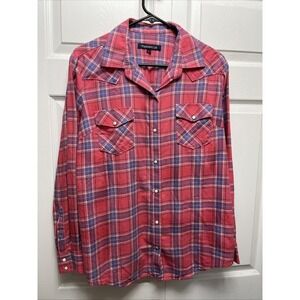 Pashartuk Women's Pearl‎ Snap Western Boho Cottagecore Outdoor Shirt, Pink Sz Lg